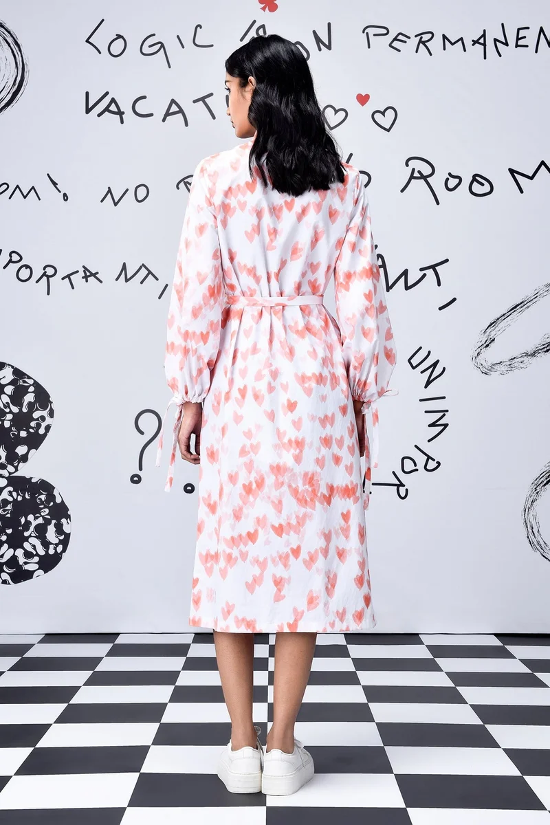 Genes Lecoanet Hemant Heart Print Relax Fit Dress- Coral Peach